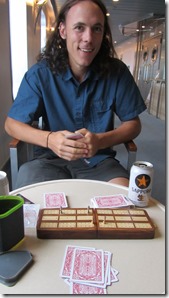 Andy losing at cribbage